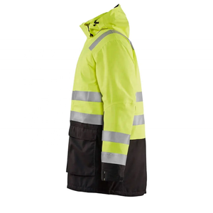 Chaqueta de Seguridad Reflectante de Alta Visibilidad para Hombre, Impermeable y Resistente al Viento, con Capucha y Bolsillos, Color Amarillo y Negro - Product Image 2