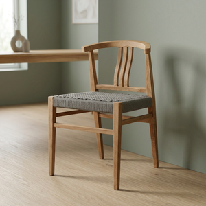 Chaise de salle à manger moderne en teck avec assise tressée, design minimaliste pour l'extérieur et la salle à manger, mobilier de maison durable - Product Image 3
