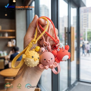 Cute Sea Animal with Jingle Bell Bag Pendants Factory Custom Molded 3D Logo Soft PVC Rubber Keychains for Kids Gifts