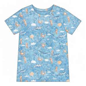 T-shirt d'été décontracté à manches courtes pour bébé garçon, motif baleine bleue personnalisée BT1700, coquillage marin, pour impression - Product Image 1