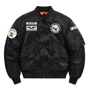 Jaket Satin Musim Dingin Model Pilot dengan Ritsleting untuk Luar Ruangan, Desain Patch untuk Streetwear, Jaket Bomber Pria - Product Image 4