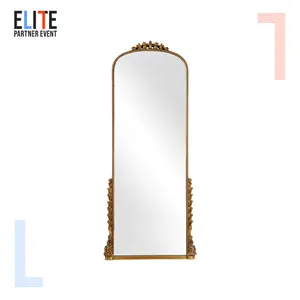 Arch French PU Framed Mirrors Decor Full Length Gold Dressing Mirror Wall