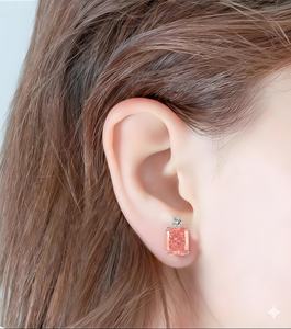 أقراط فاخرة من الزركون الوردي الملون، قطع على شكل زهرة الجليد فائقة اللمعان، أقراط من الماس عالي الكربون - Product Image 1