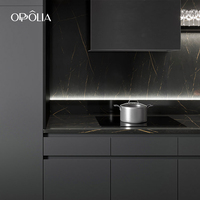 OPPOLIA Armoire de cuisine modulaire sur mesure au design moderne, prête à assembler, avec plan de travail en quartz, îlot de cuisine, évier, armoire de cuisine