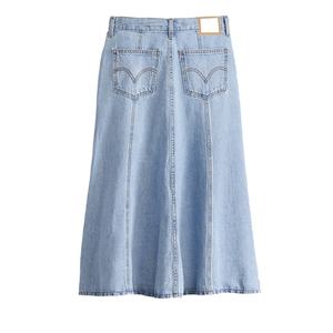 Jupe longue sur mesure 100% coton de haute qualité, vintage, bleu clair, denim plissé, jupes pour femmes - Product Image 5