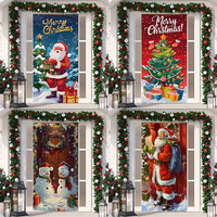 Penutup Pintu Natal Latar Belakang Santa Claus Tirai Poliester Hiasan Gantung Dekorasi Pesta Liburan Dekorasi Dinding Rumah Kustom