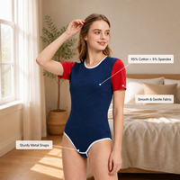 Vente en gros de combinaisons sexy personnalisées pour adultes, imprimées pour l'hiver, bleu marine, 95% coton, 5% élasthanne, combinaison à boutons à l'entrejambe, pyjama pour femmes, vêtements de nuit