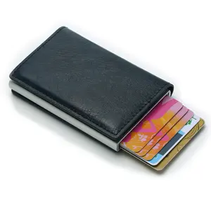 Carteira masculina de alumínio, carteira para cartões de crédito rfid feita em couro sintético de poliuretano, estilo europeu, presentes para homens
