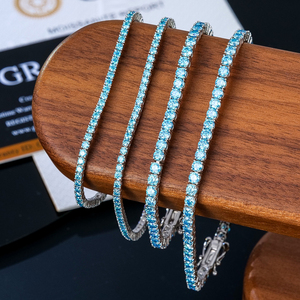 Bracelet de luxe classique en argent sterling 925 plaqué or blanc, serti de moissanite bleu marine, idéal pour mariage, vente en gros - Product Image 1