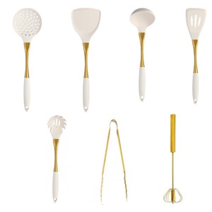 White Gold <b>Silicone</b> Kitchenware Set 8 Piece Non Stick Heat Resistant Spatula Spoon Cooking <b>Tool</b> Set - Product Image 4