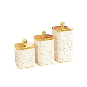 Ensemble de 3 pots de rangement dorés avec couvercles dorés, motif perle, organisation de la cuisine, récipients décoratifs - Product Image 5