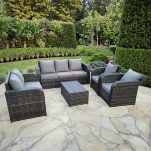 Modern Outdoor Garden Steel Frame Sofa Set All-Weather Wicker Rattan Sectional Lounge <b>Patio</b> Cylinder PE Cushion Modern - Product Image 1