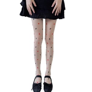Christmas Tree Pattern Off White Jacquard Stockings 0D Ultra Thin Women's Leggings Four Seasons Wear - Product Image 5