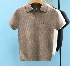 เสื้อถักแขนสั้นคอปกทรงกรรไกร ผ้าไลโอเซลล์ สำหรับผู้ชาย รุ่นใหม่ประจำฤดูร้อน เย็นสบาย ไม่ยับง่าย - Product Image 2