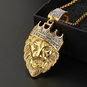 Collier Tête de Lion en Acier Inoxydable, Pendentifs Bijoux Animaux avec Couronne en Cristal, Couleur Or, Fabrication sur Mesure Bienvenue - Product Image 3