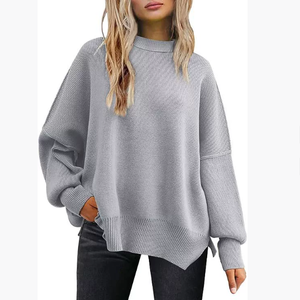 Elegante maglione europeo da donna autunno Casual a maniche lunghe lavorato a maglia con spacco laterale e dettaglio di scrollate di spalle - Product Image 5