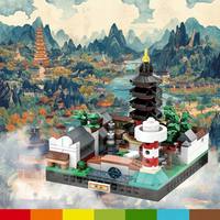 Maestro Conjunto de Bloques de Construcción MOC de 321 Piezas, Edificio Cultural Sofisticado, Pagoda de Zhejiang, Bloques de Construcción Extra Grandes