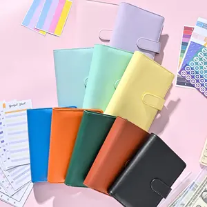 A6 Portable Efficient Binder Budget Book Macaron Color Notebook Leather PU Loose-leaf Cash Budget Ledger