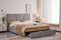 Cadre de lit double king-size de luxe nordique avec tiroirs de rangement et tête de lit en tissu velours