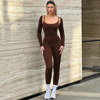 GIMILY oem custom Casual set body pour femmes Slim Fit High Elastic Sling Jumpsuit Long Sleeve Shawl Set Yoga deux-pièces set