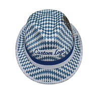 Chapeau Fedora bavarois personnalisé avec logo, chapeau Fedora bleu et blanc à carreaux avec plume