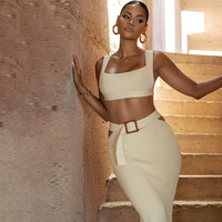 Ensemble de deux pièces pour femmes, robe sexy en tricot, tenue décontractée, haut court et jupe longue assortis, ensemble élégant pour femmes