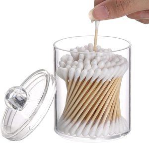 Apothecary Jar 4 Pack Qtip Holder Dispenser For Cotton Ball Swab Round Pads Floss - 10 Oz Clear Plastic Apothecary Jar Set For
