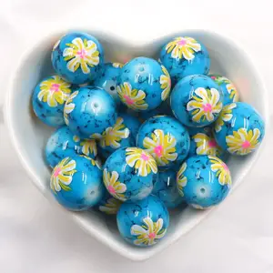 stock for sale 16mm blue hand painted glass beads from beads factory in china