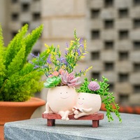Pot de fleurs en résine avec visage souriant et base en forme de banc - Adorable pot à succulentes pour la décoration intérieure, le bureau, le jardin et comme cadeau