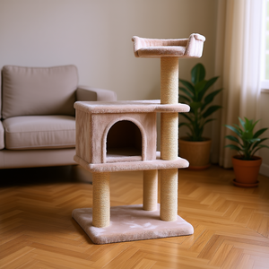 Torre para Gatos con Estantes y Casitas, de Madera, Moderna, Multifuncional, para Interiores, para Gatos Pequeños, Rectangular, con Patrón Sólido - Product Image 2