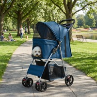 Poussette pliable 4 roues pour animaux de compagnie, confortable, portable, imperméable, chariot de voyage avec fermeture éclair, panier de rangement respirant