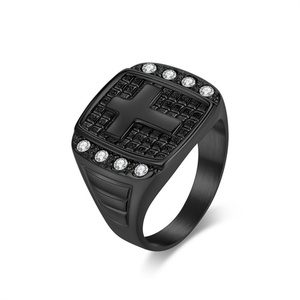 Hot Selling 18K Gold Plated Fashion Jewelry Religious <b>Crystal</b> Rhinestone Studded Stainless Steel Cross <b>Ring</b> for Men Wedding Gift - Product Image 3