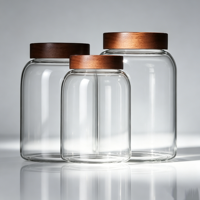 Grand pot en verre JM de 1 gallon avec couvercle hermétique en bois, lot de 2, pour farine, spaghetti, pâtes, poudre, thé, café