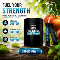 Créatine monohydrate en poudre micronisée sans saveur, sans gluten, emballage en bande, gestion de l'énergie pour adultes, marque privée OEM personnalisée
