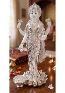 Handmade Minimalist 999 Silver Plated Goddess Dhan Lakshmi <b>Statue</b> for Diwali Puja Home Temple Decor Luxury Gift - Product Image 3