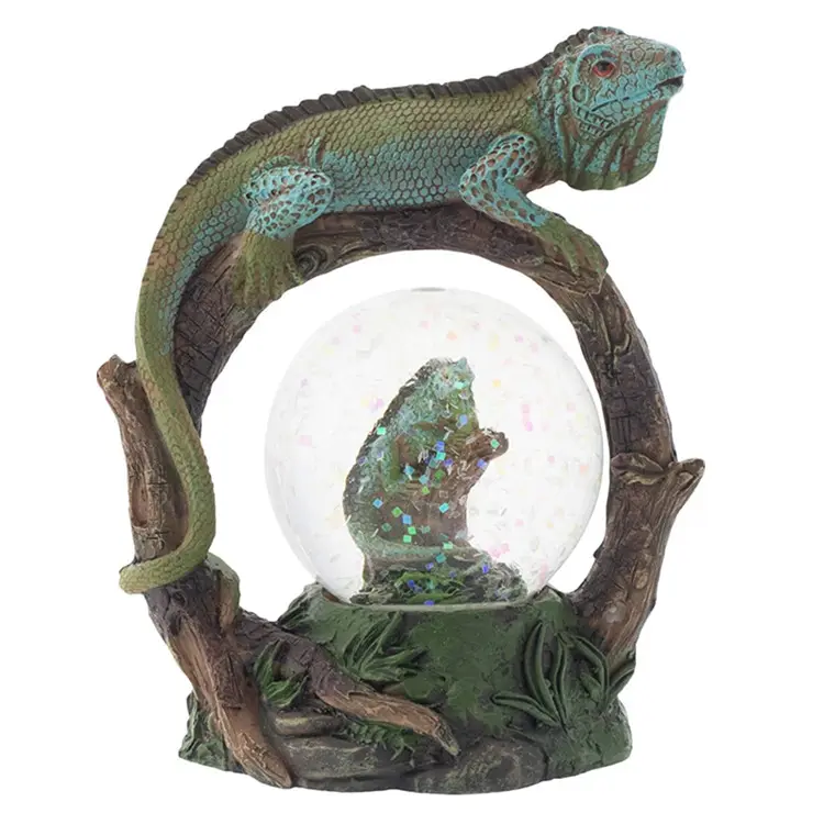 Polyresin Groen En Blauw Geschaald Hagedissen Beeldje 45Mm Glitter Water Globe Decoratie