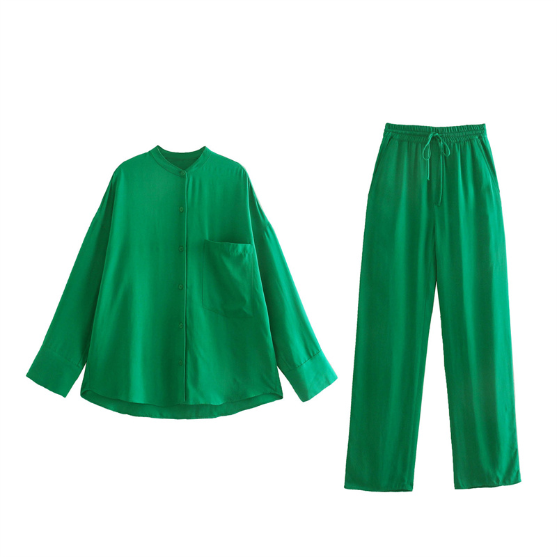 Casual solid loose shirt women two piece pants set