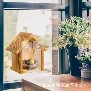 Nichoir en bois massif avec fenêtre transparente, pour l'intérieur et l'extérieur, à suspendre, pour les oiseaux - Product Image 4