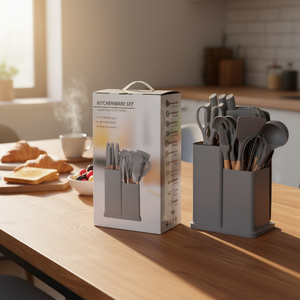 Set di utensili da cucina in Silicone da 19 pezzi con contenitore incluso tagliere spatola Gel di silice accessori per cucinare - Product Image 1