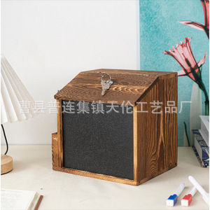 Buzón de sugerencias de madera estilo retro con cerradura, buzón de pared, caja de recordatorios para donaciones, buzón con pizarra, independiente - Product Image 3