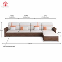 Ensemble de canapé modulaire en bois de noyer avec rangement et housses amovibles lavables pour petit appartement ou salon