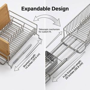 Égouttoir à vaisselle extensible en acier inoxydable pour évier, réglable, avec poignée en bois pour comptoir - Product Image 3