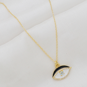 Tendance 925 Sterling Silver EvilEye Collier Plaqué Or Céramique Émail Cubique Zircone Bleu Topaze Mariage Fine Chaînes Colliers - Product Image 2