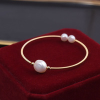 Bijoux Lucy, best-seller, perle d'eau douce naturelle de qualité AAAA, bracelet ouvert à perles baroques, fait main pour femmes, plaqué or 14 carats NGTC