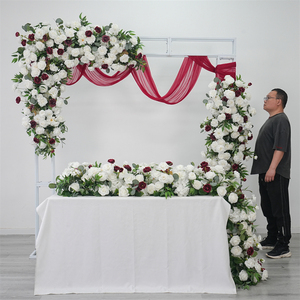 Vente flash : Décoration de scène de mariage avec fond de fleurs artificielles roses et plantes vertes - Product Image 1
