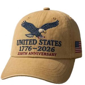 Casquette de baseball unisexe réglable à 6 panneaux en coton imperméable, style rétro délavé, avec logo frontal, pour adulte, édition 250e anniversaire US, transfrontalière - Product Image 5