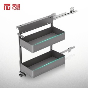 Modern Matte Grey Aluminum Pull Out Cabinet Organizer 2-Tier Side Mounted Spice Rack Solid Base Sliding <b>Kitchen</b> <b>Storage</b> Basket - Product Image 2
