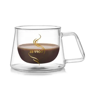 Insulated Double Wall Mug Cup Glass-Set of 4 Mugs/Cups for Coffee,Cappuccino ,latte,espresso,Tea,Thermal,Clear,475ml 