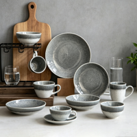 Service de table en grès réactif de style japonais EKA, gris moucheté bicolore, assiettes, bols et tasses en céramique, vaisselle rustique