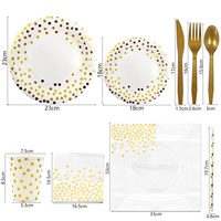 Ensemble de vaisselle jetable pour fête, 10 couverts, comprenant gobelets, serviettes et assiettes en papier, à pois dorés, rose, noir, blanc, vert
